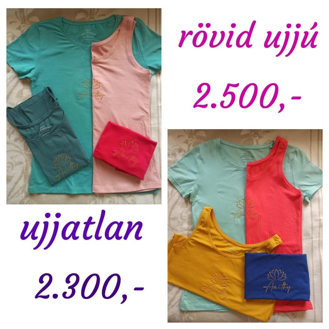 Amithy logós rövid ujjú és ujjatlan jóga felsők