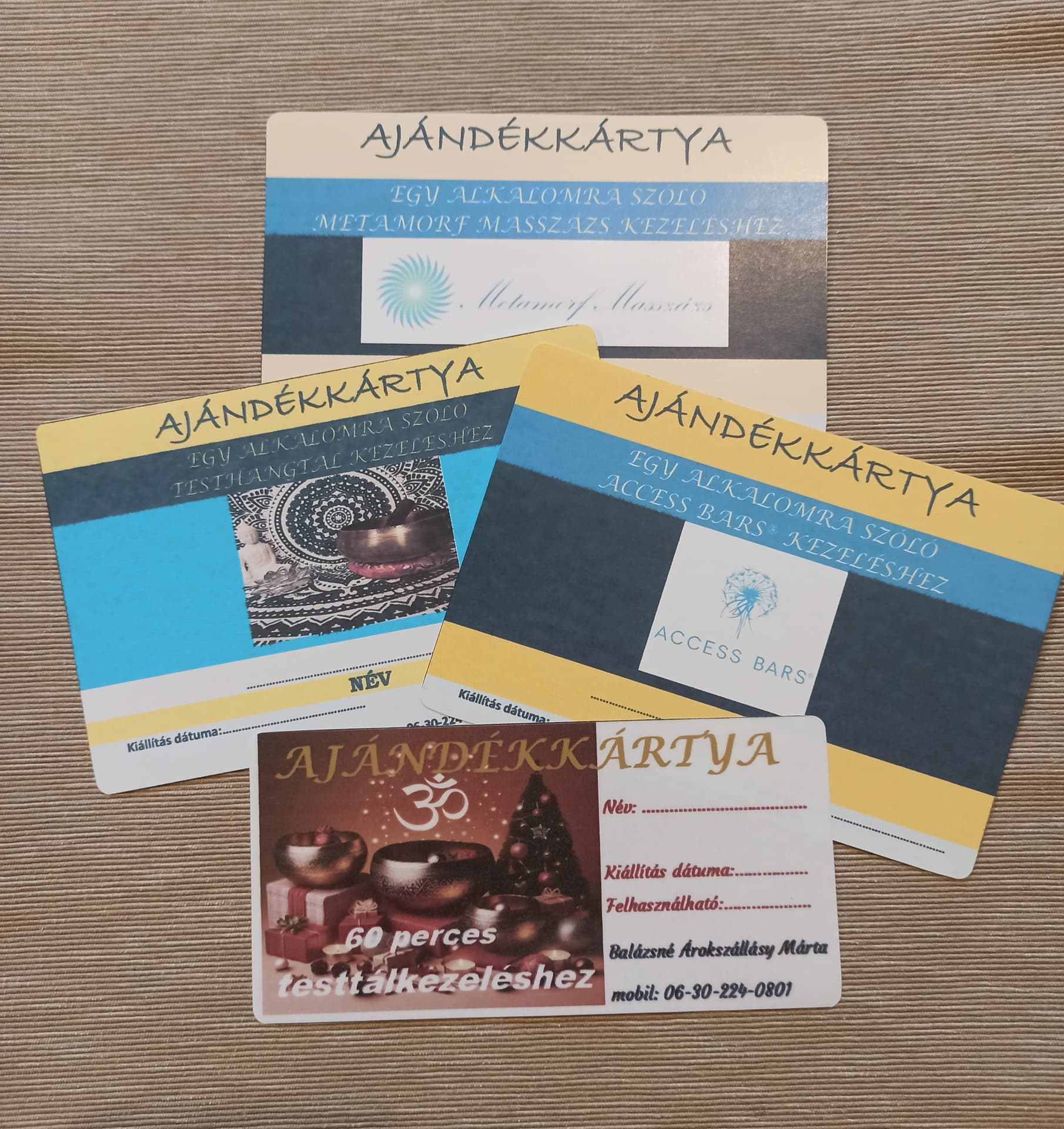 Egyéni kezelések ajándékkártya, Metamorf masszázs · Access Bars® · Testhangtál kezelés